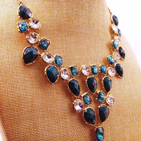 AMITRA SINGH rhinestone teal collar stmt necklace - Picture 6 of 9